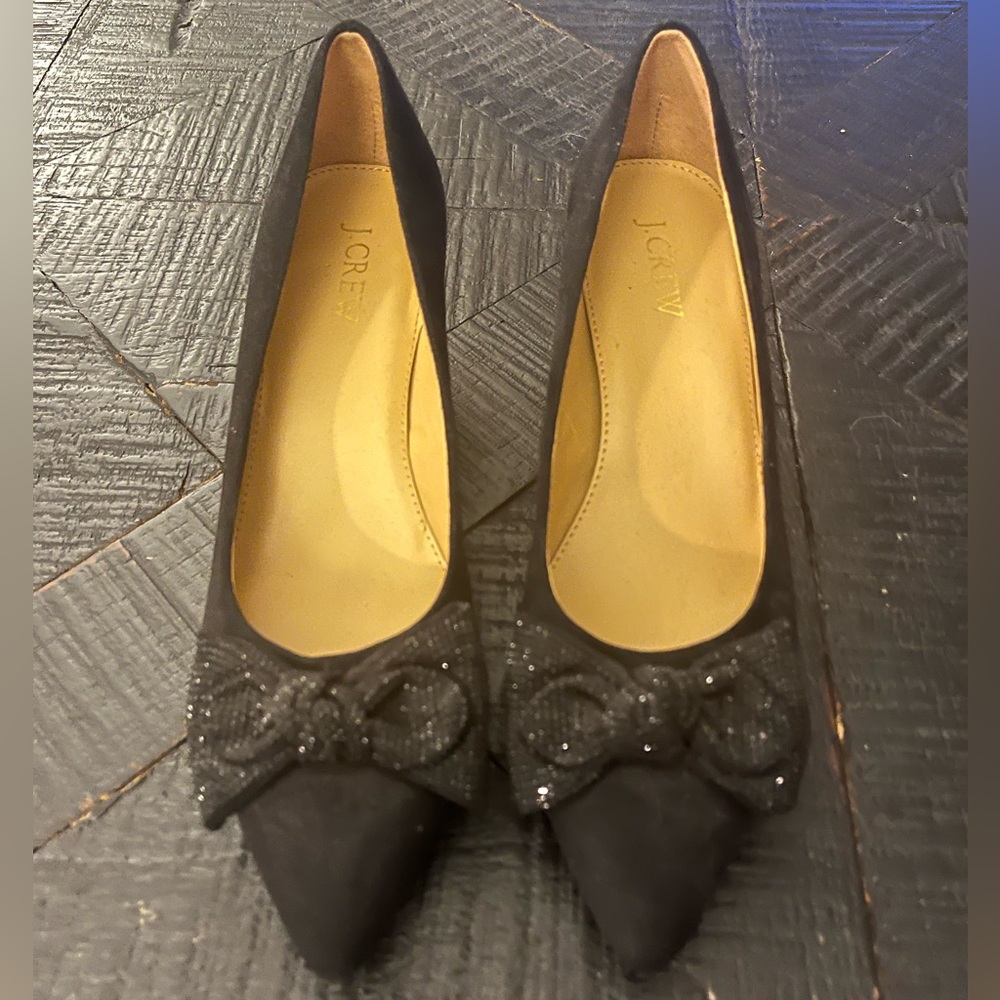 J.Crew Factory Crystal Bow Kitten Heels (Item BU514) EUC Size 7